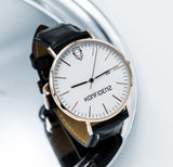 Rose gold minimalist watch with leather straps-White and Blue canvas Nato straps