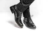 Black Leather Cap toe Lace up Shoes