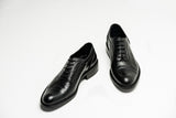 Black Leather Cap toe Lace up Shoes