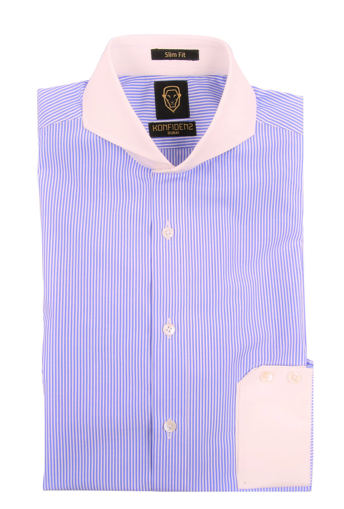 Slim-fit blue stripe winchester extreme cutaway collar shirt – Konfidenz